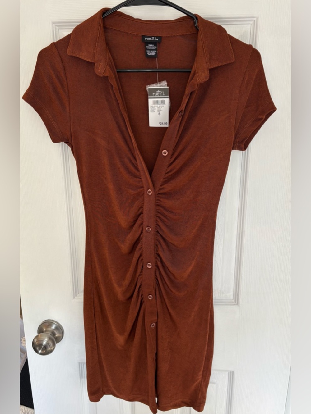 Rue21 Rust Brown Ruched Button-Front Short Sleeve Dress